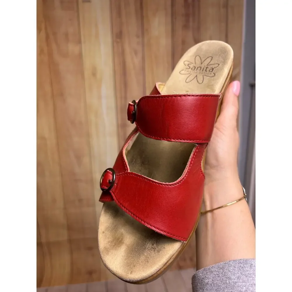 Dansko Red Leather Strappy Heel Sandal Women's Size 40